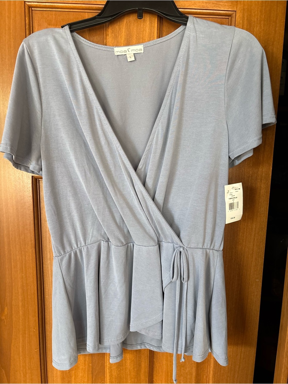 NWT MOA MOA Light Blue Wrap Peplum Top